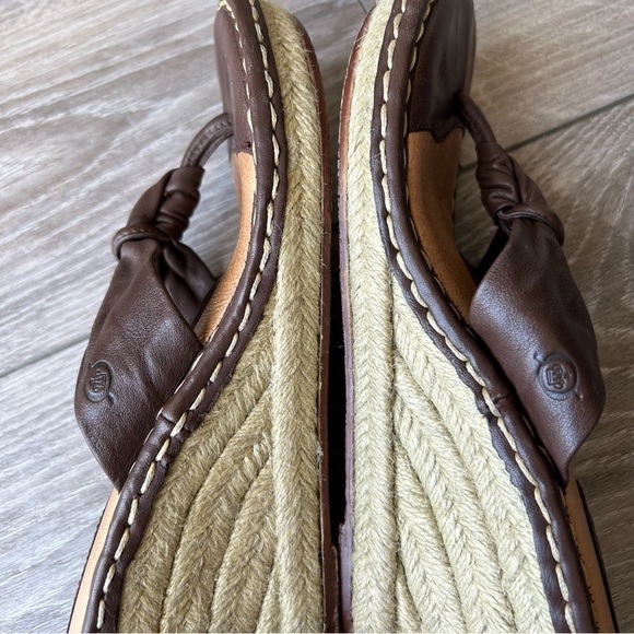 Born Brown Leather Espadrille Wedge Flip Flop Sandal - Picture 9 of 16